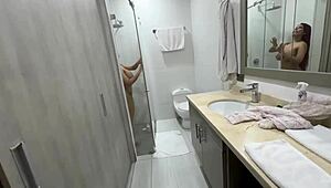 i look at my step sisters red-haired friend angel cruz bathing in the bedroom and i cant resist her huge spanish tits...