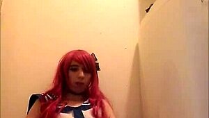 solo trap jerks off and swallows cum