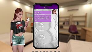 Petite redhead eats ramen in summer city game scene!