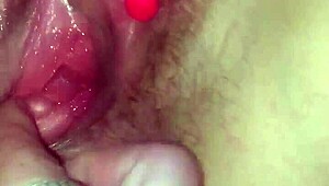 she fingers her wet pussy while i stuff her with gigantic dildo!