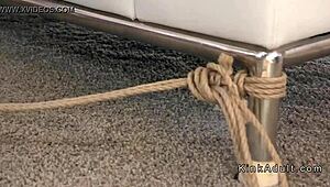 Cute dark haired slave intriguingly tied up for anal fucking