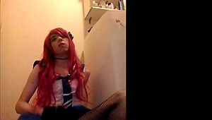 solo trap jerks off and swallows cum