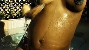 Barefoot and pregnant, she takes a hard dick deep inside