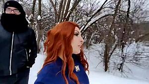 Did she just flash her breasts in a snowy park to tease him?