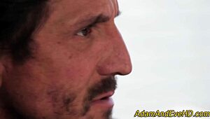 stockings hottie sucking on a monster cock while masturbating