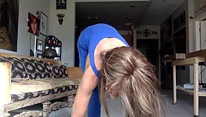 Ginger Moisther Teases in Blue, Licking Nipples with Comedy Smiles