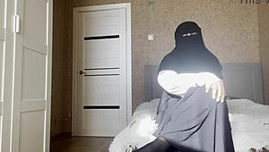 Arab milf with big ass guides your jerk off. Her pantyhose tease drives solo play.