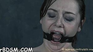 Nude brunette hottie beauty teasing her button.