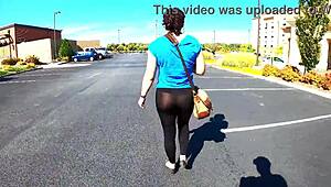 43yo wife in insanely transparent leggings, daring to flash in public