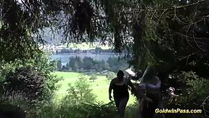 Hell yeah! BBW chicks slammed in wild lederhosen gangbang outdoors!