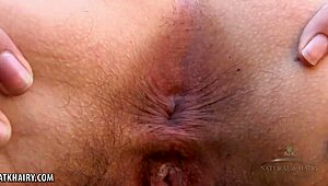 Aislynn spreads her hairy pussy wide outdoors for intense fingering