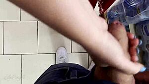 Helping Guy Cum in Supermarket! Public Risky Handjob on Big Cock!