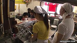 Kitchen turns steamy as her tight pussy gets cooked up real good.