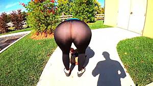 43yo wife in insanely transparent leggings, daring to flash in public