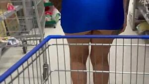 blonde shows ass and pussy in market, fucks manager in stock