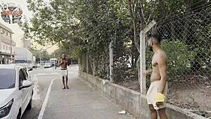 sexy gay couple having fun with handjobs orgasms anal muscular bodybuilder twink fetish in country setting 😈