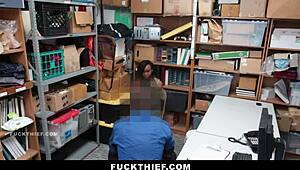 Black suspect bent over, punished by loss prevention officer with big cock in office shop