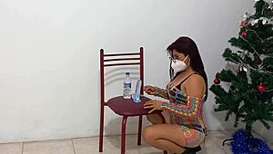 i recorded her orgasm while she used a christmas dildo