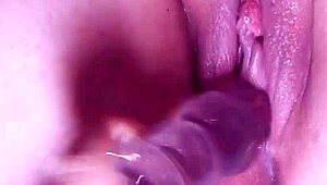 Step-sisters creamy pink pussy squirts with glass dildo, ohh soo goodd