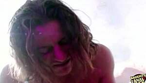 Busty Blonde Strips And Satisfies Two Cocks