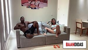 Brazilian latina with big tits provokes black man to fuck her wet pussy