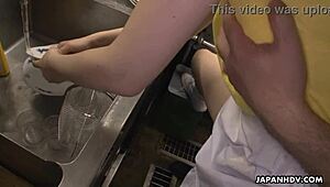 Kitchen turns steamy as her tight pussy gets cooked up real good.