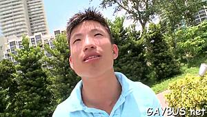 Blindfolded stud tricked into oral sex by hunk