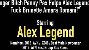 I’m so into Ginger bitch Penny Pax aiding Alex Legend to screw brunette Amara Romani