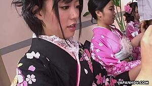 Three Geishas Moan While Sucking Massive Uncensored Cock