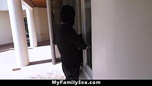 Stepdad disguises as burglar to intensely fuck his taboo stepdaughter with monster cock in missionary and doggystyle