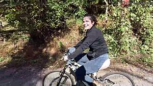 Butt-less jeans on bike trail, showing off in public.