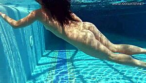 jessica lincoln, small 18+ tatted russian teen, splashing in the pool. she’s teasing with every move outdoors.