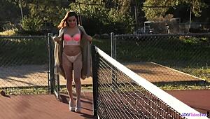 Stockinged milf babe savors cock in outdoor fantasy scene