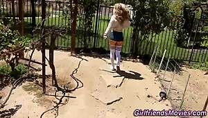 Blonde lesbian starts fingering the teen, then they go for oral and more.