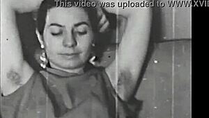 Suggestive Vintage Vibe with Hairy Beaver Stripping Down Slow