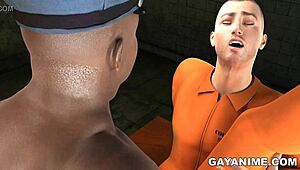 This 3D cartoon prisoner takes it hard in the ass from a chubby black cop