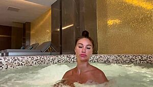 monika fox teases with pierced nipples in jacuzzi squirt show