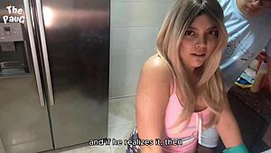 My stepdaughter sneaks a quick fuck with a guy at the store