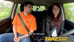 I get roughly fucked and licked by big cock instructor in fake driving school.