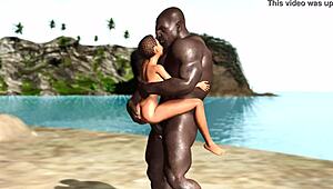 Wild beach sex with big black man pounding ebony babe