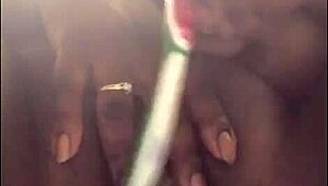 His toothbrush made me squirt in ebony pov with wet pussy and bbw.