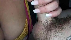 Great blowjob from luscious lipped girlfriend with big tits sucking monster cock