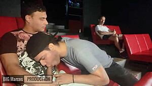 Two Guys Fucking Bareback In Porn Cinema