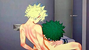 my hero academia yaoi where midoriya gives bakugou a blowjob with cum in his mouth japanese asian manga anime game porn