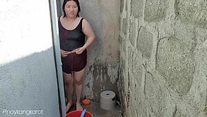 Hey, Filipina babe got banged hard after bathing outside house
