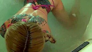 all wet and horny sarah blows her dude in the jacuzzi