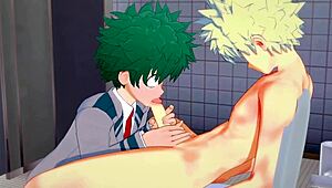 my hero academia yaoi where midoriya gives bakugou a blowjob with cum in his mouth japanese asian manga anime game porn