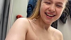 Extreme squirting meets public fucking in changing room with high vibration.