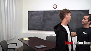 Rough garage punishment for twink burglar.