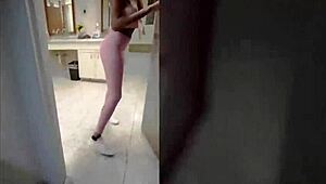 Mila mars rides big black cock in gym bathroom for blowjob